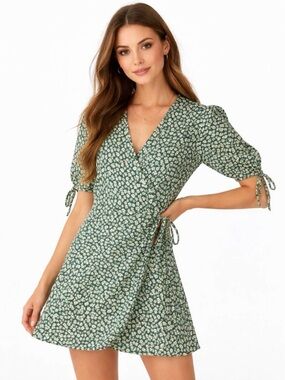 Reformation Venezuela Sammy Wrap Dress in Liberty Floral Print Green L